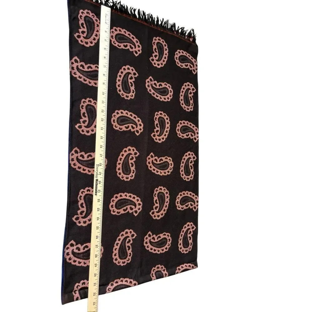 Seaward & Stearn London Paisley Scarf Wool Silk Brown Blue‎ Made in Italy